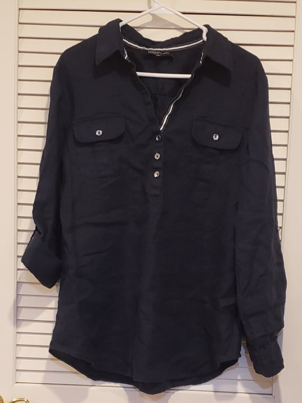 Jones New York Signature 100% Linen Women's popover utility blouse Size XL